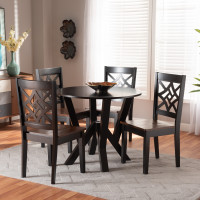 Baxton Studio Kaila-Dark BrownWalnut-5PC Dining Set Baxton Studio Kaila Modern and Contemporary Two-Tone Dark Brown and Walnut Brown Finished Wood